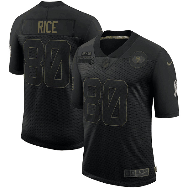 Men's San Francisco 49ers #80 Jerry Rice Black NFL 2020 Salute To Service Limited Stitched Jersey Men's San Francisco 49ers #80 Jerry Rice Black NFL 2020 Salute To Service Limited Stitched Jersey